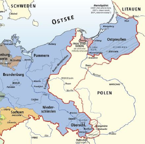 Übersichtskarte der ehemaligen deutschen Ostgebiete