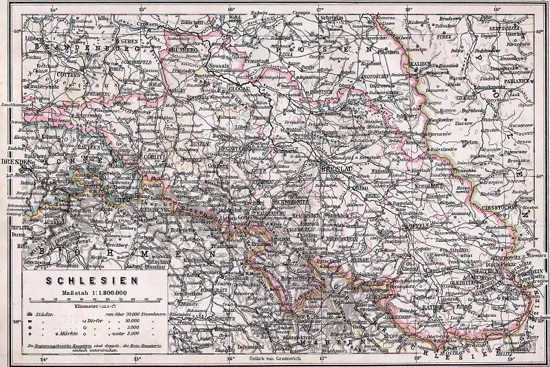 Historische Landkarte Schlesien 1905